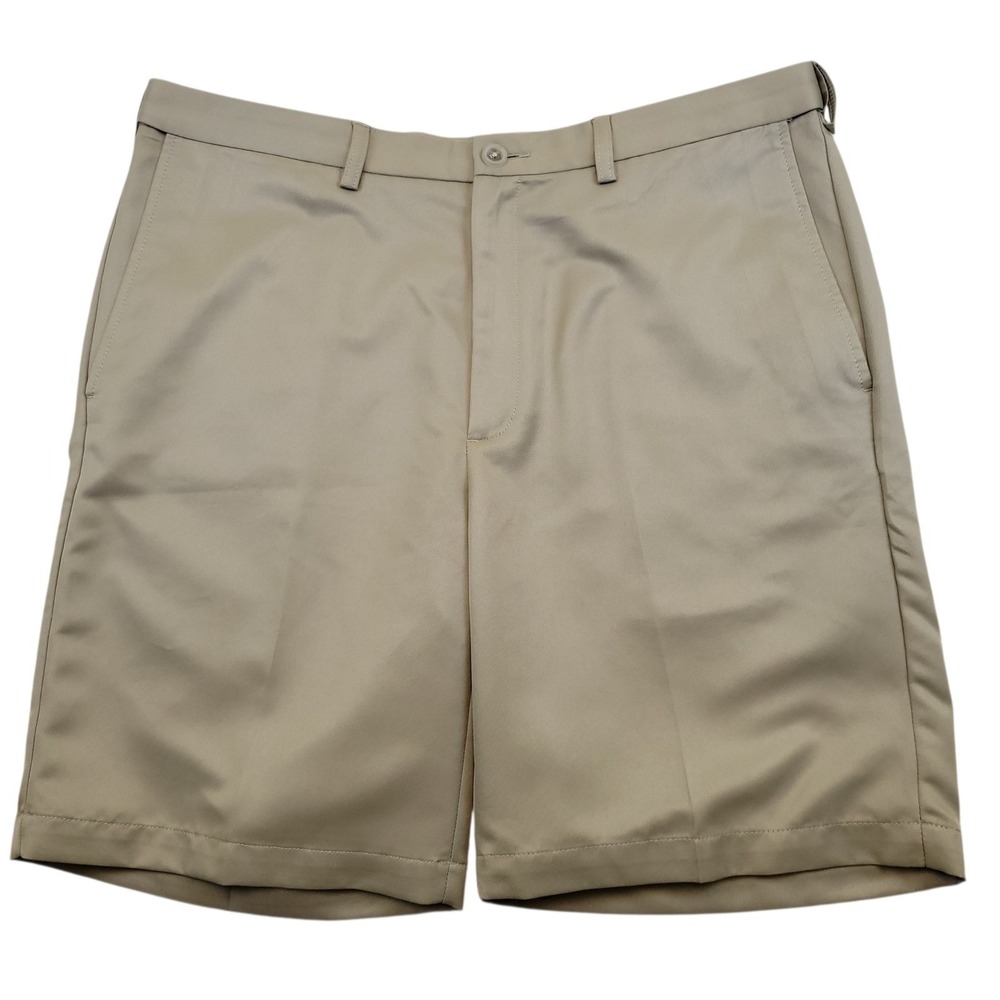 Haggar Mens 38‎ Khaki Flat Front Shorts 9" Inseam Elastic Comfort Waistband